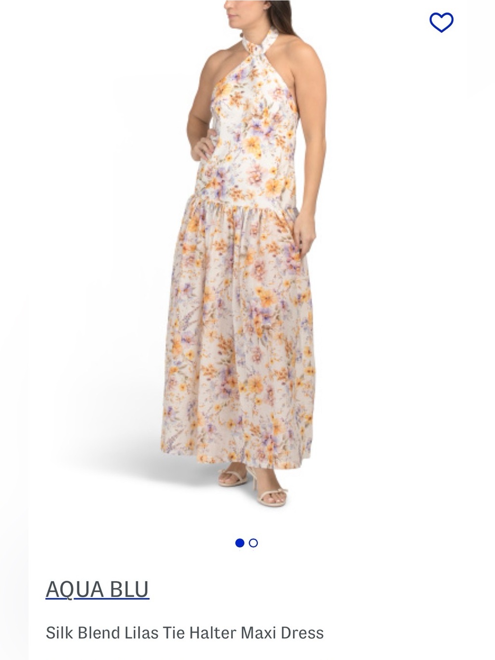 NWT Aqua Blu Silk Blend Tie Neck Floral Halter Maxi Dress in White and Yellow